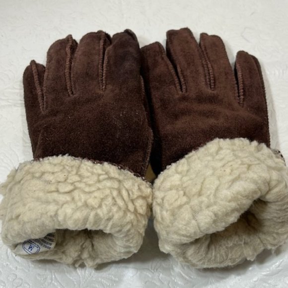 Ladies Fownes Chestnut Brown Suede Gloves Borg Lining Med - Picture 5 of 7
